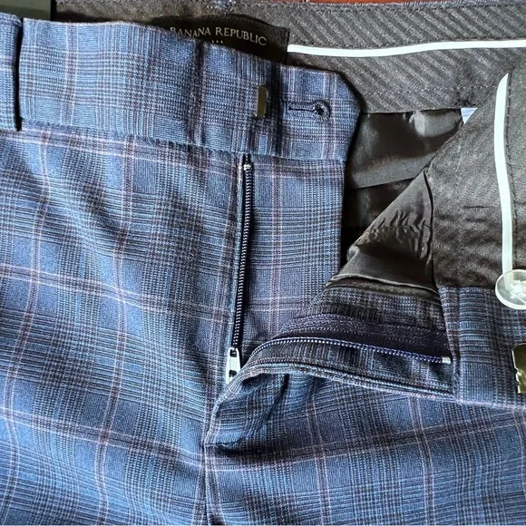 Banana Republic NEW Ryan Women’s Navy Blue Plaid Slim Straight Leg Pants Trouser - Picture 7 of 15